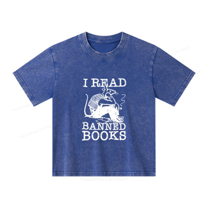 Pagewings I Read Banned Books T Shirt Unisex Kids Washed T-shirt