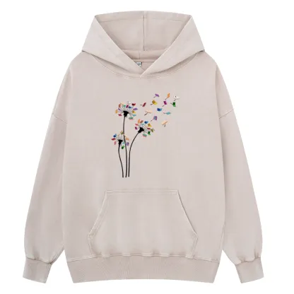 Pagewings Cute Dandelion Books Flower Fly Unisex Washed Hoodie