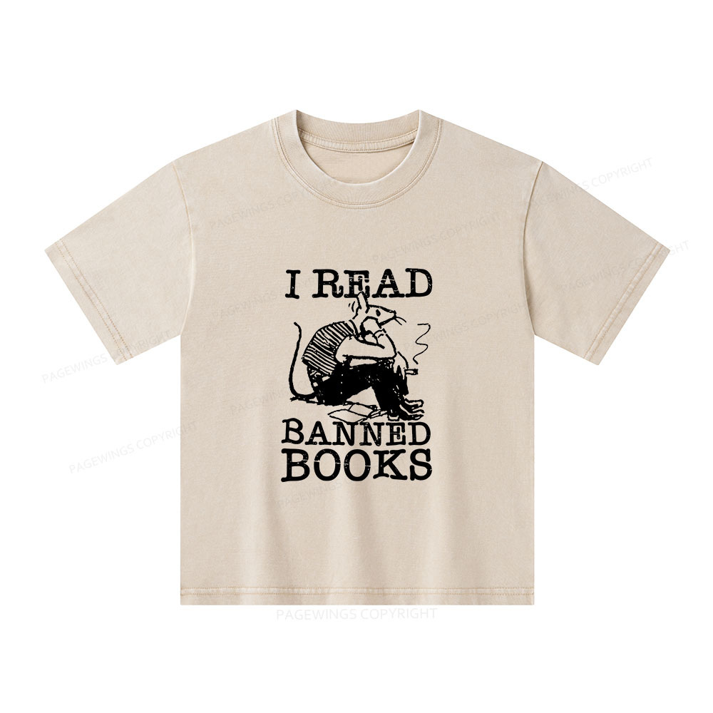 Pagewings I Read Banned Books T Shirt Unisex Kids Washed T-shirt
