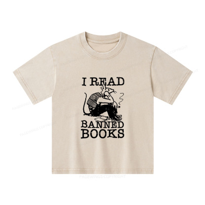 Pagewings I Read Banned Books T Shirt Unisex Kids Washed T-shirt