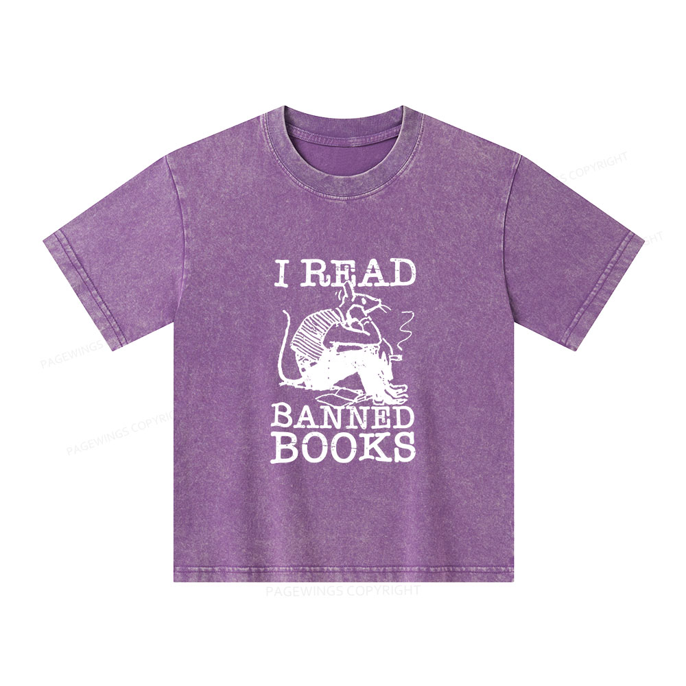 Pagewings I Read Banned Books T Shirt Unisex Kids Washed T-shirt