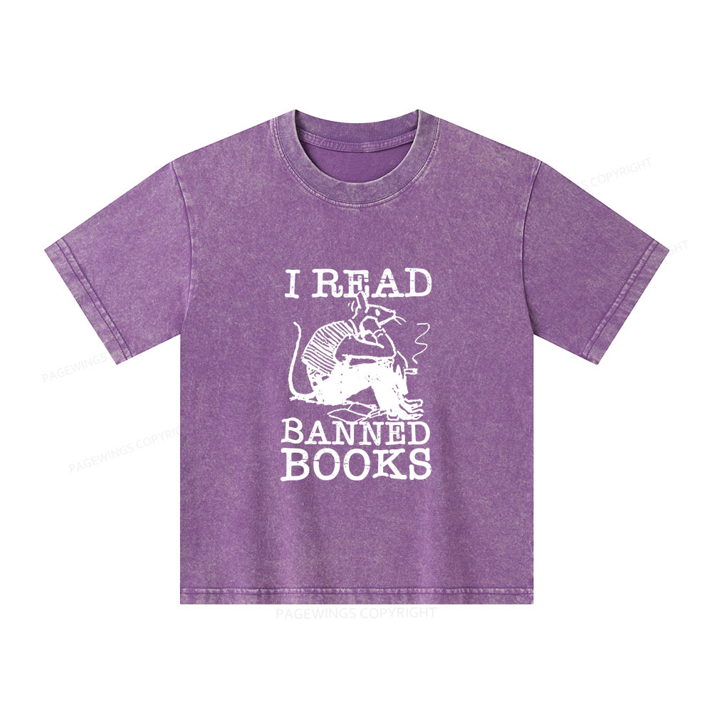 Pagewings I Read Banned Books T Shirt Unisex Kids Washed T-shirt