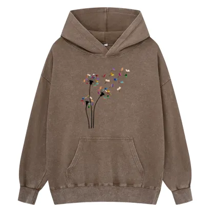 Pagewings Cute Dandelion Books Flower Fly Unisex Washed Hoodie