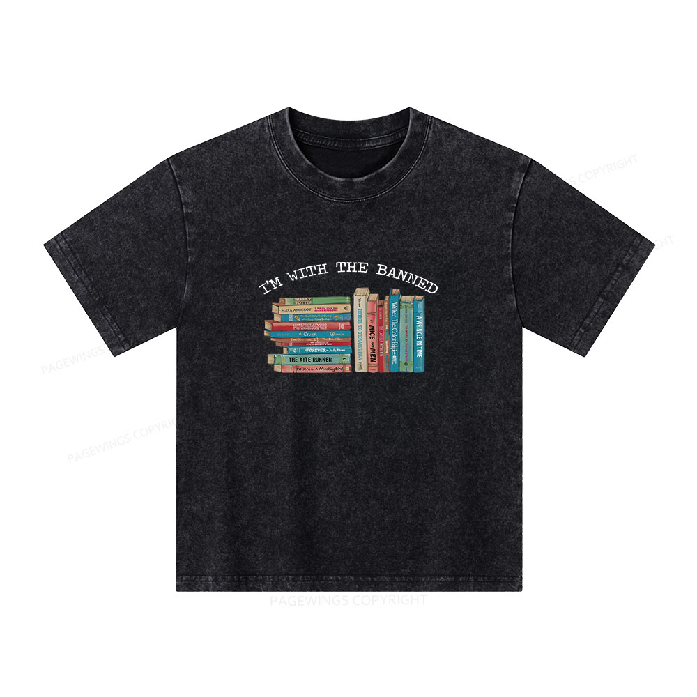 Pagewings I'm With The Banned Books Shirt Unisex Kids Washed T-shirt