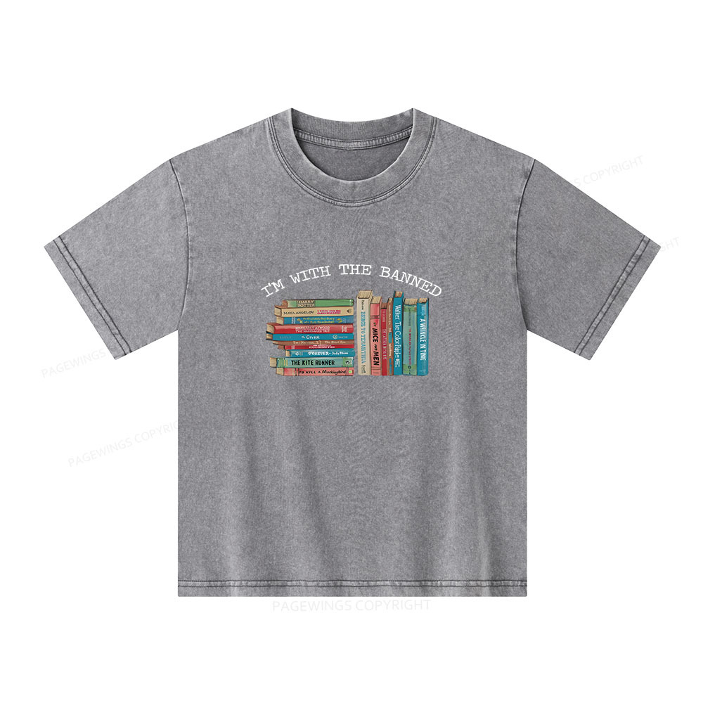 Pagewings I'm With The Banned Books Shirt Unisex Kids Washed T-shirt