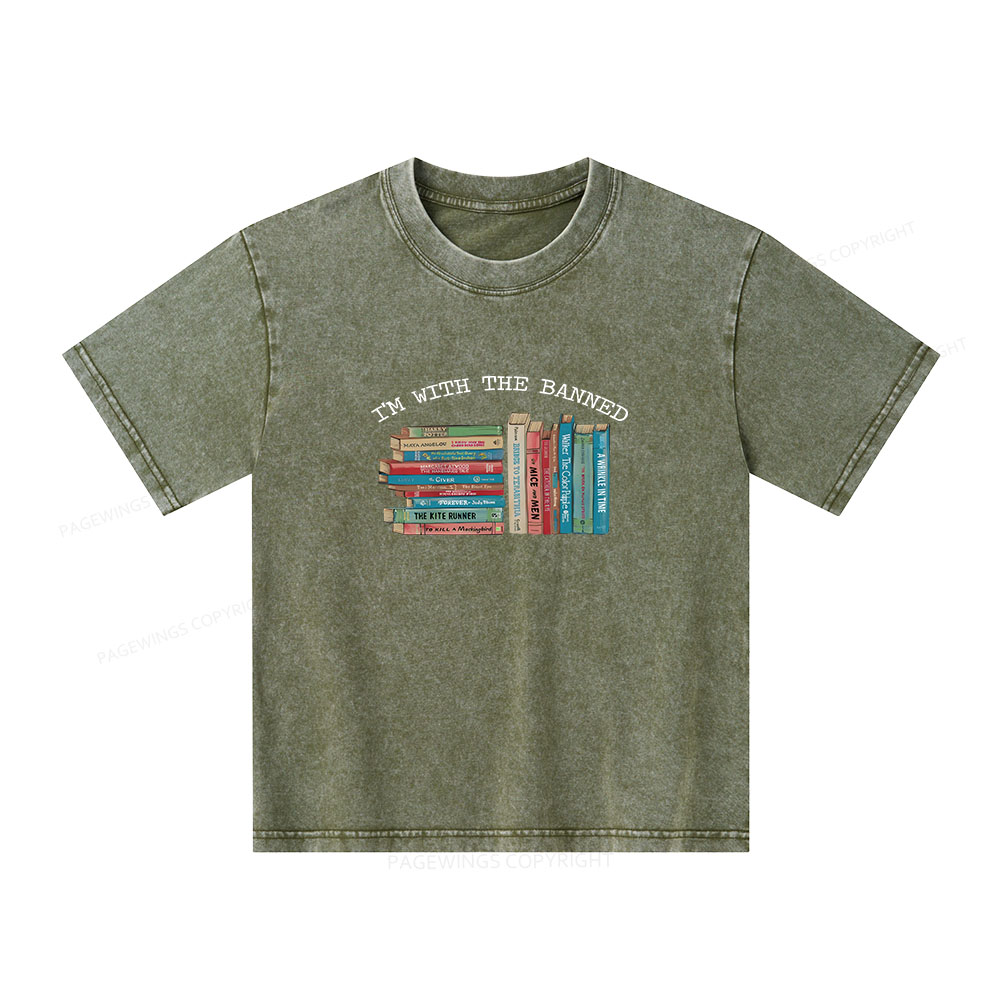 Pagewings I'm With The Banned Books Shirt Unisex Kids Washed T-shirt