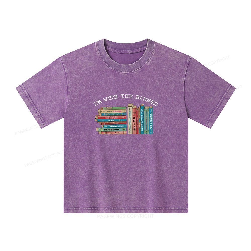 Pagewings I'm With The Banned Books Shirt Unisex Kids Washed T-shirt