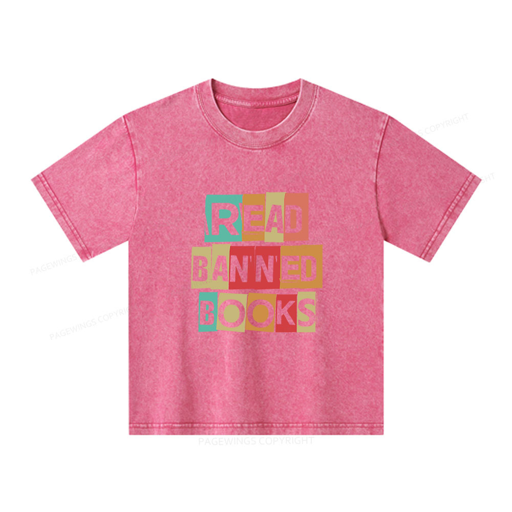 Pagewings Read Banned Books Shirt Unisex Kids Washed T-shirt