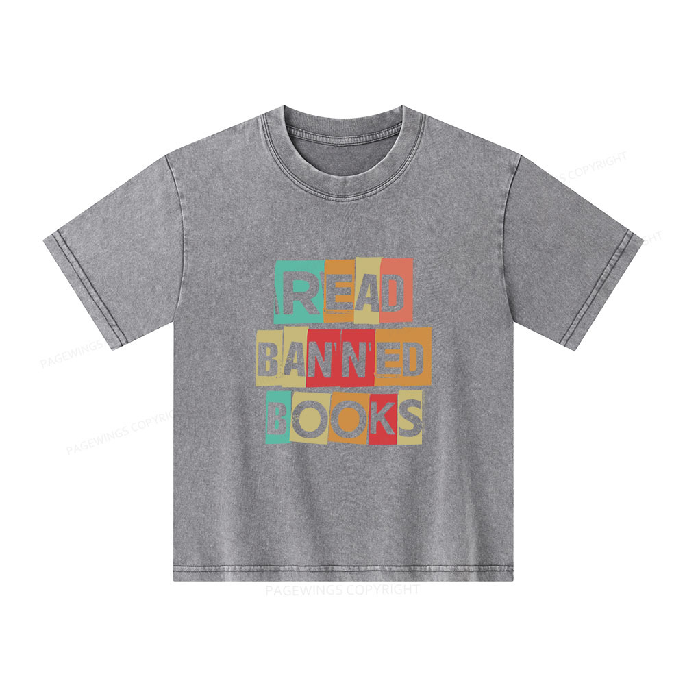 Pagewings Read Banned Books Shirt Unisex Kids Washed T-shirt