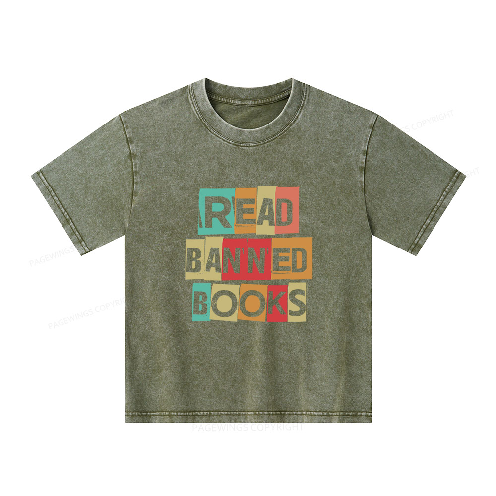 Pagewings Read Banned Books Shirt Unisex Kids Washed T-shirt