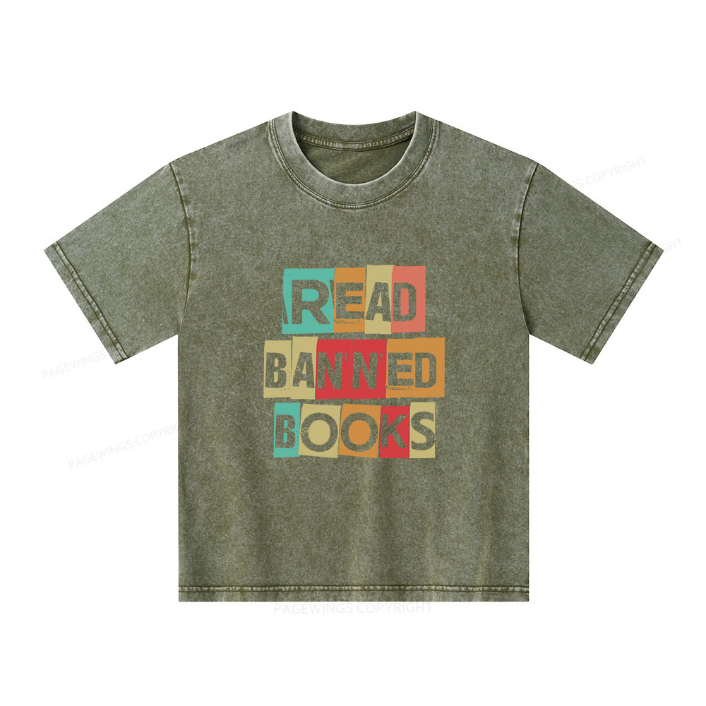 Pagewings Read Banned Books Shirt Unisex Kids Washed T-shirt