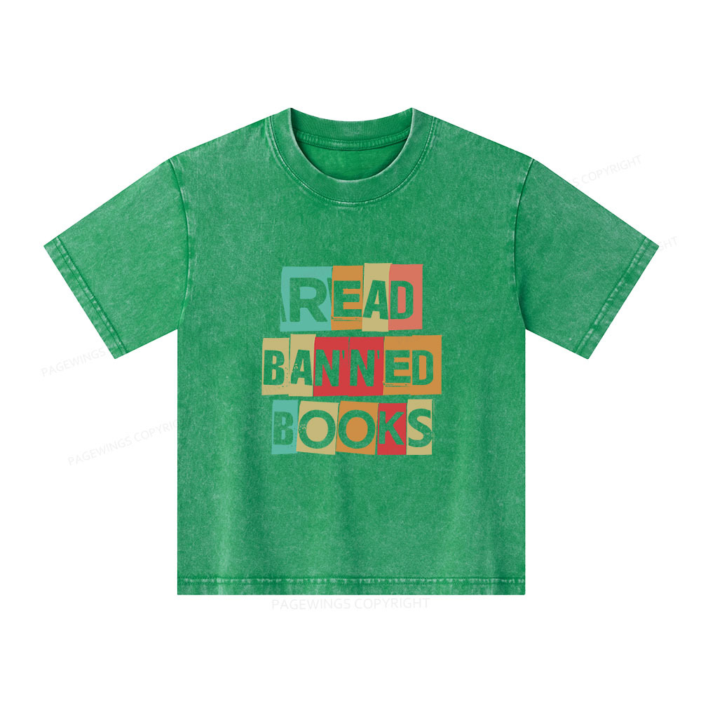 Pagewings Read Banned Books Shirt Unisex Kids Washed T-shirt