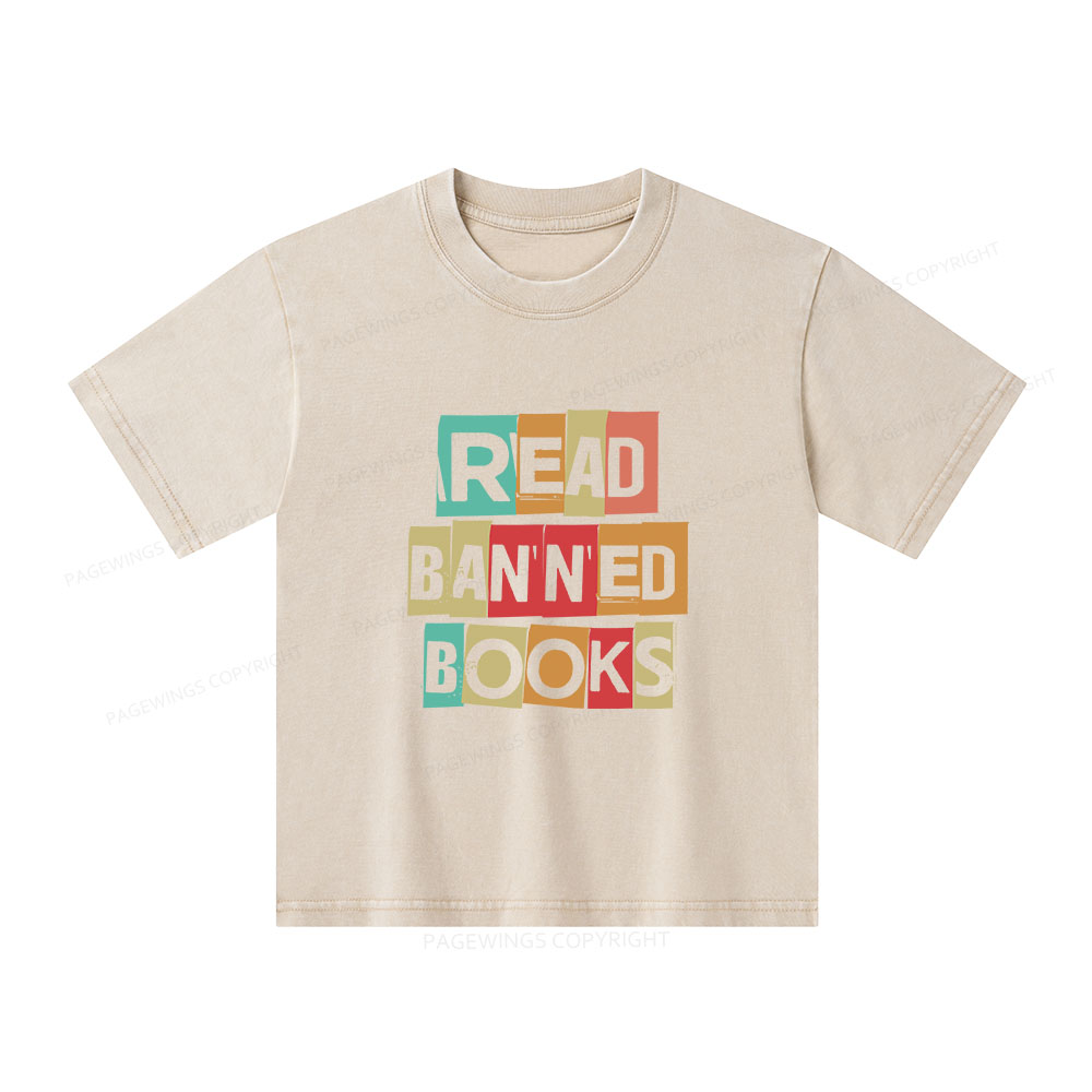 Pagewings Read Banned Books Shirt Unisex Kids Washed T-shirt