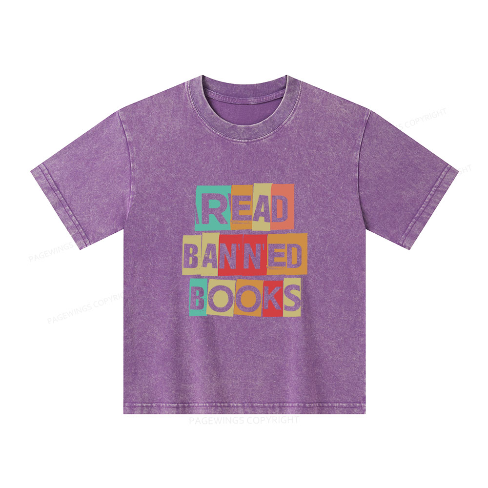 Pagewings Read Banned Books Shirt Unisex Kids Washed T-shirt