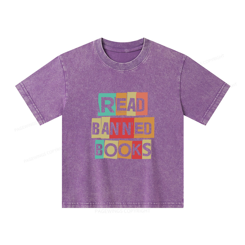 Pagewings Read Banned Books Shirt Unisex Kids Washed T-shirt