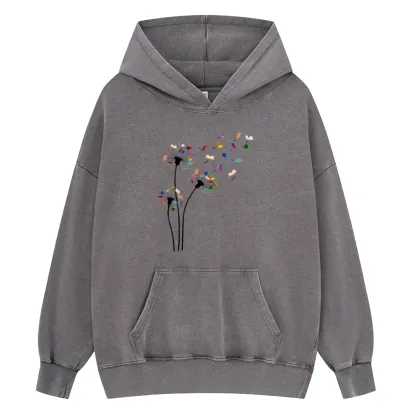 Pagewings Cute Dandelion Books Flower Fly Unisex Washed Hoodie