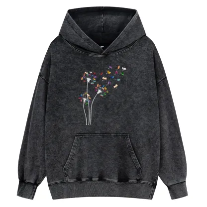 Pagewings Cute Dandelion Books Flower Fly Unisex Washed Hoodie