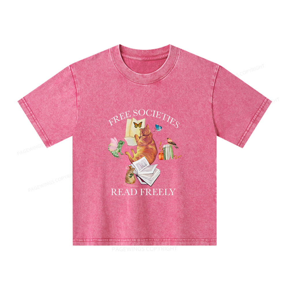 Pagewings Free societies read freely shirt Unisex Kids Washed T-shirt