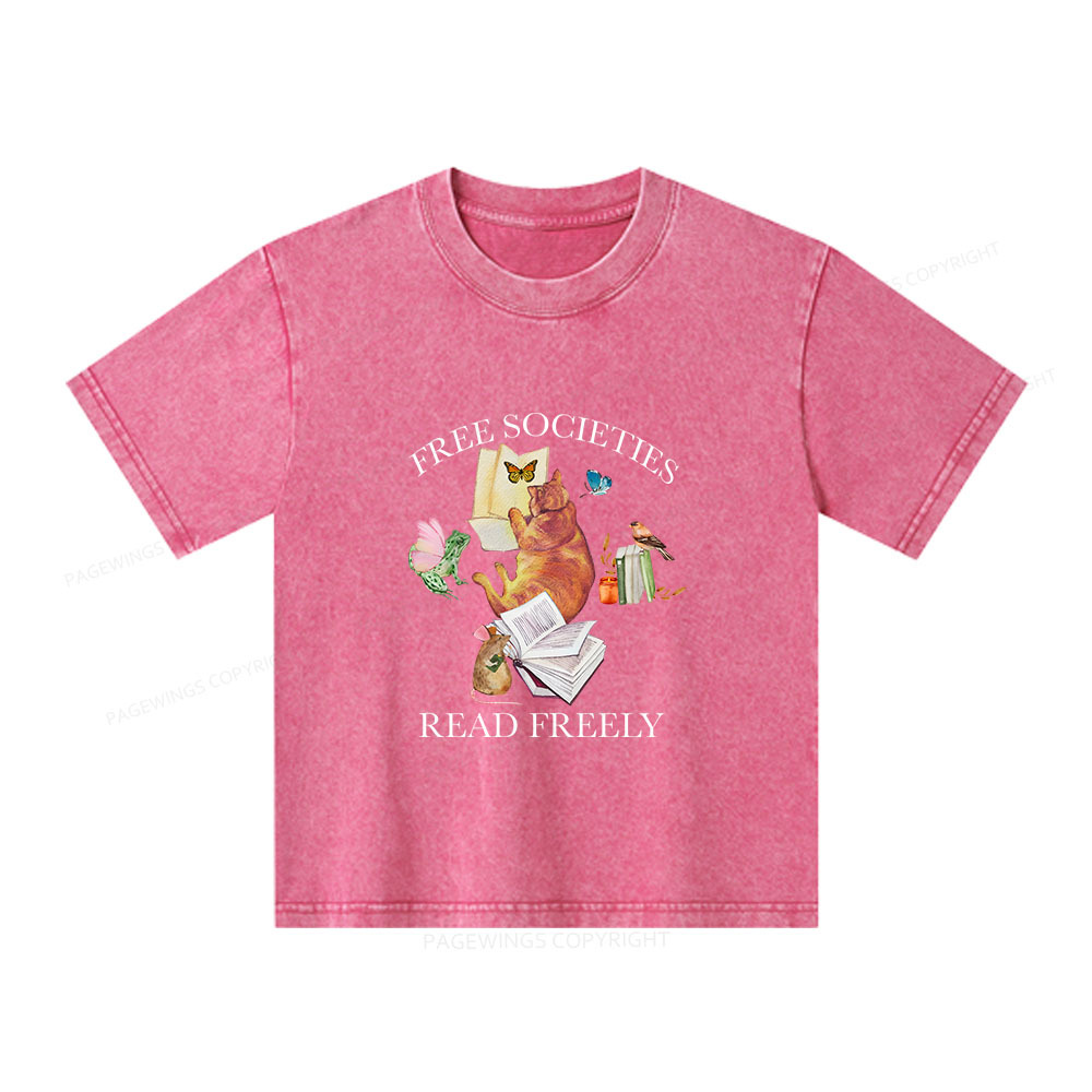 Pagewings Free societies read freely shirt Unisex Kids Washed T-shirt