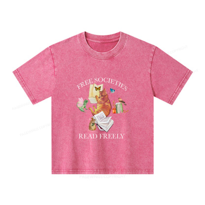 Pagewings Free societies read freely shirt Unisex Kids Washed T-shirt