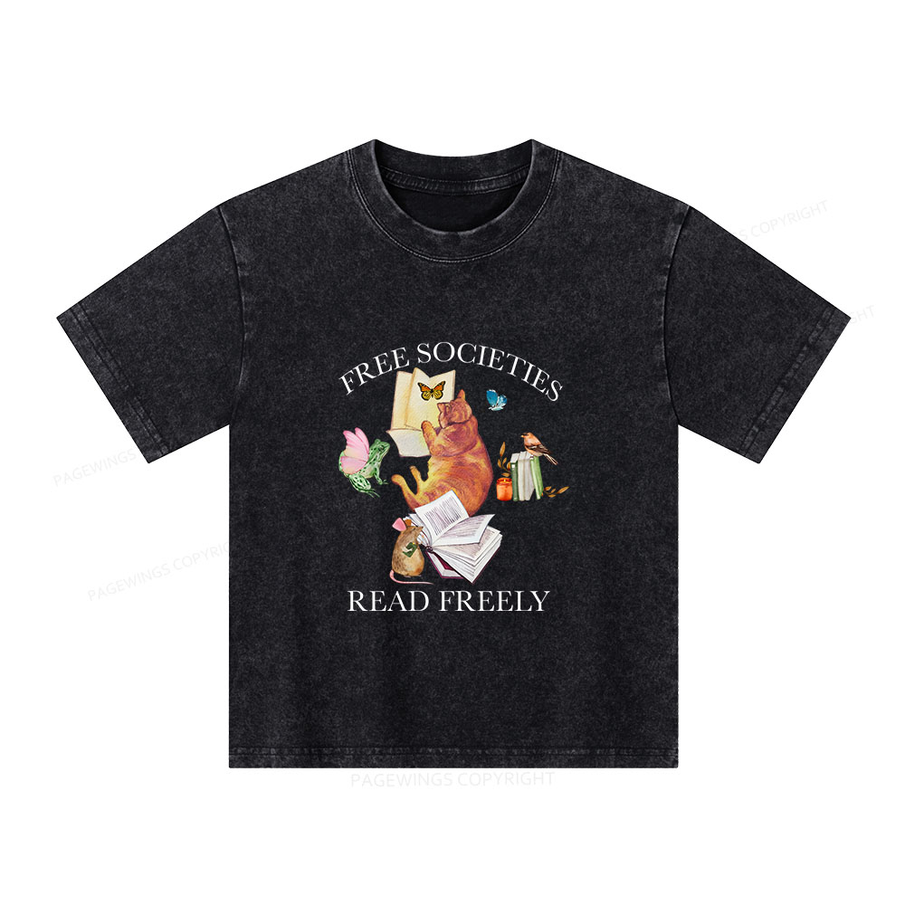 Pagewings Free societies read freely shirt Unisex Kids Washed T-shirt