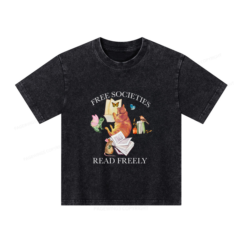 Pagewings Free societies read freely shirt Unisex Kids Washed T-shirt