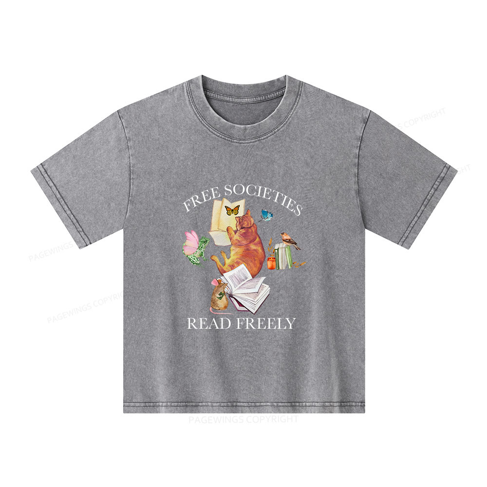 Pagewings Free societies read freely shirt Unisex Kids Washed T-shirt