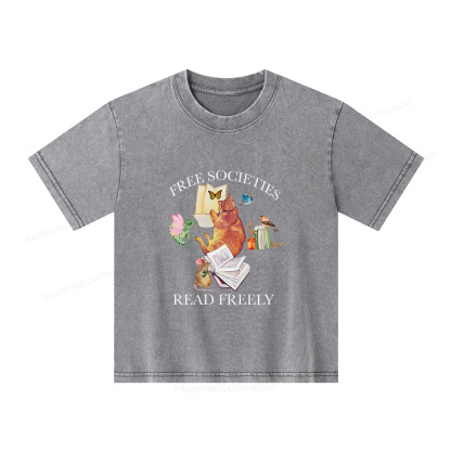 Pagewings Free societies read freely shirt Unisex Kids Washed T-shirt
