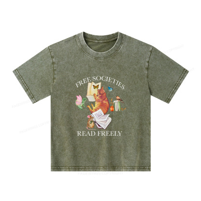 Pagewings Free societies read freely shirt Unisex Kids Washed T-shirt