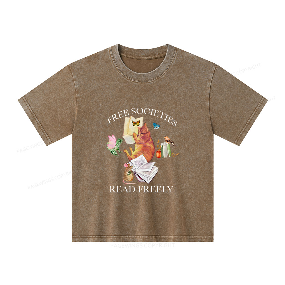 Pagewings Free societies read freely shirt Unisex Kids Washed T-shirt