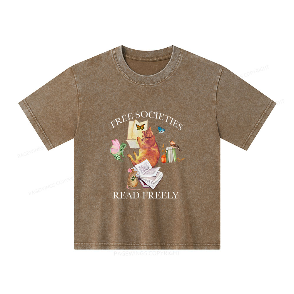 Pagewings Free societies read freely shirt Unisex Kids Washed T-shirt
