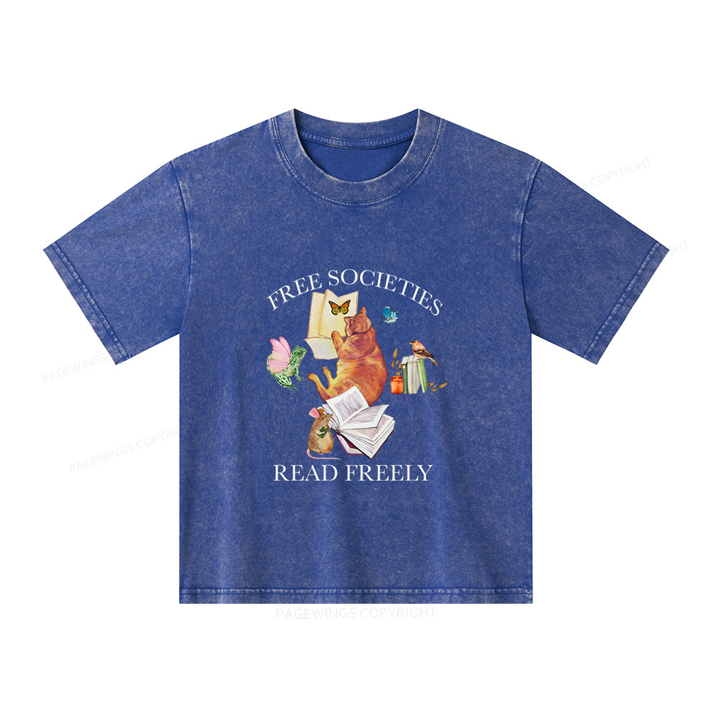 Pagewings Free societies read freely shirt Unisex Kids Washed T-shirt
