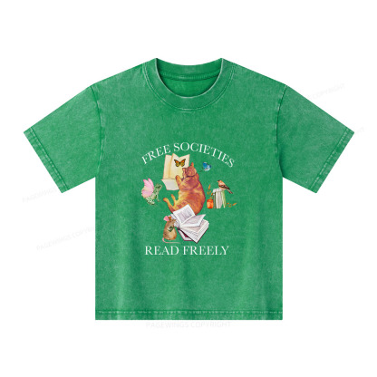 Pagewings Free societies read freely shirt Unisex Kids Washed T-shirt