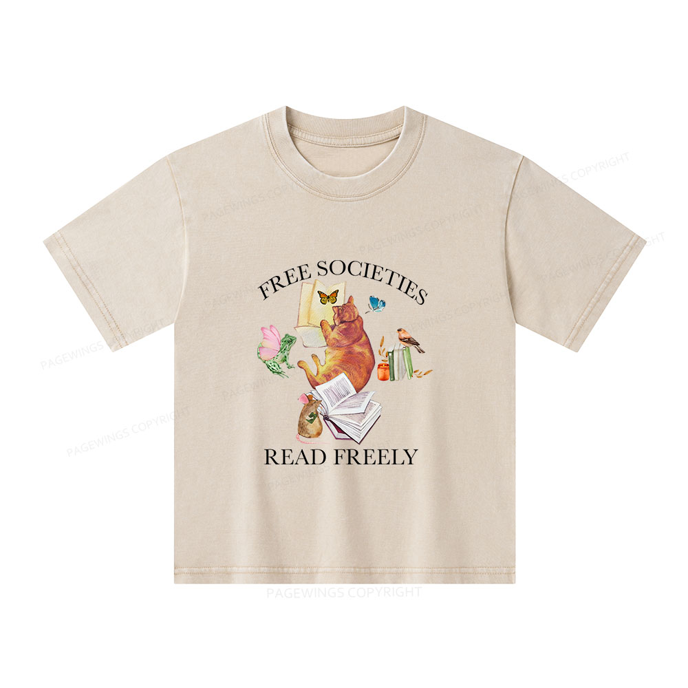 Pagewings Free societies read freely shirt Unisex Kids Washed T-shirt