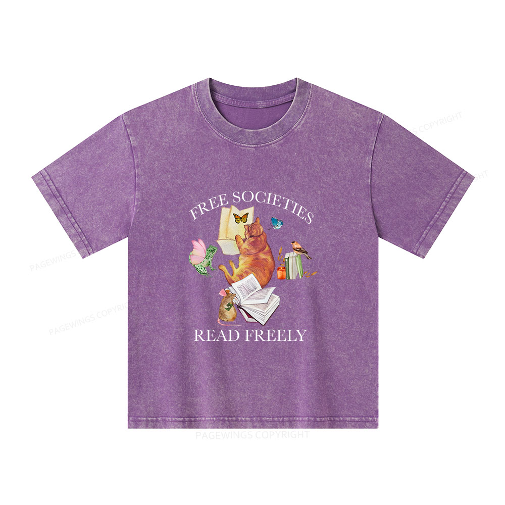 Pagewings Free societies read freely shirt Unisex Kids Washed T-shirt