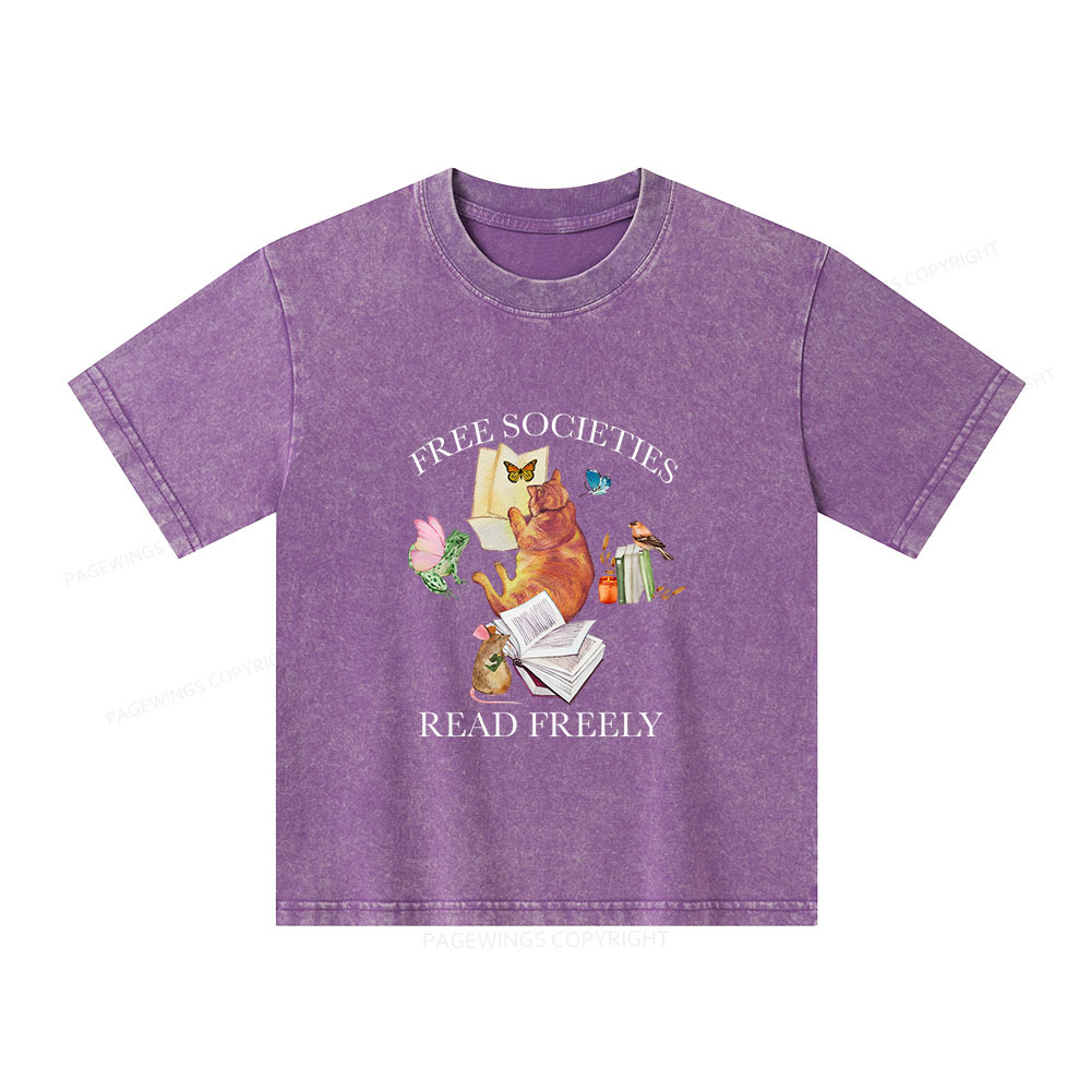 Pagewings Free societies read freely shirt Unisex Kids Washed T-shirt