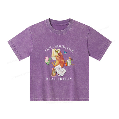 Pagewings Free societies read freely shirt Unisex Kids Washed T-shirt