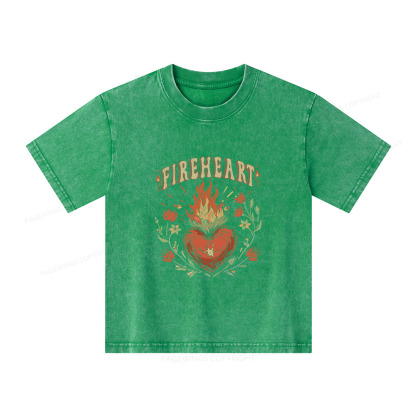 Pagewings Vintage Fire-heart Shirt Unisex Kids Washed T-shirt