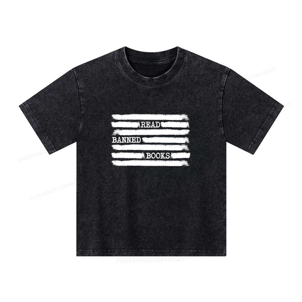 Pagewings Read Banned Books Bookworm Librarian Unisex Kids Washed T-shirt