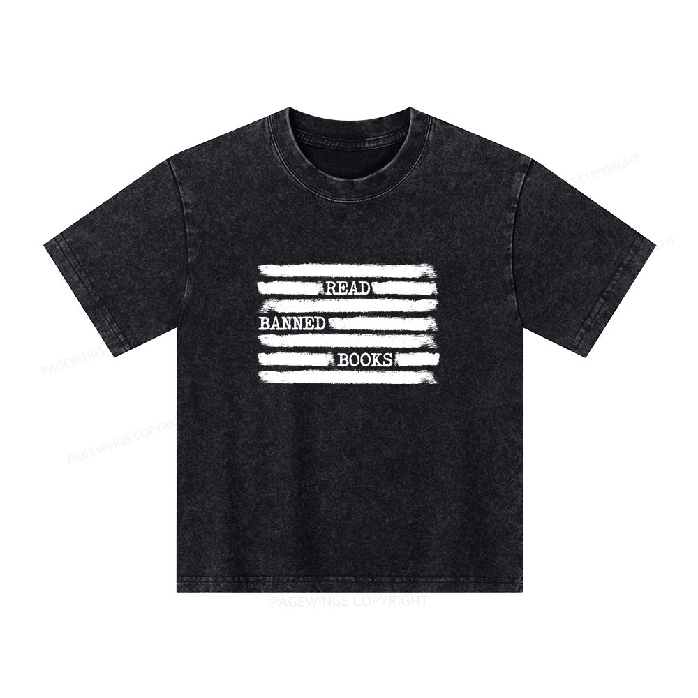 Pagewings Read Banned Books Bookworm Librarian Unisex Kids Washed T-shirt