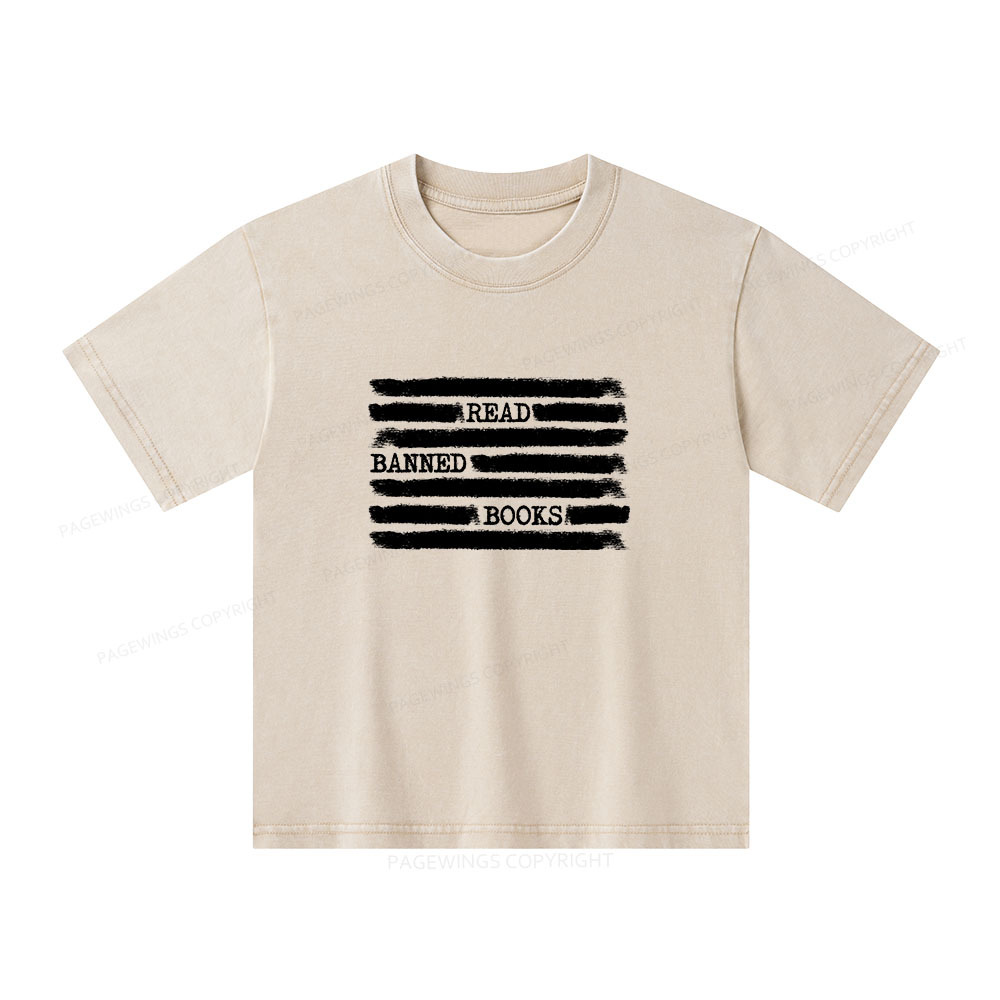 Pagewings Read Banned Books Bookworm Librarian Unisex Kids Washed T-sh