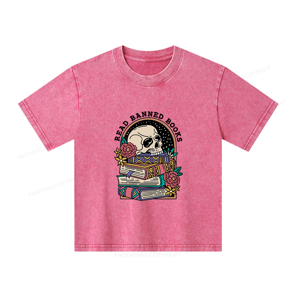 Pagewings Read Banned Book Floral Unisex Kids Washed T-shirt