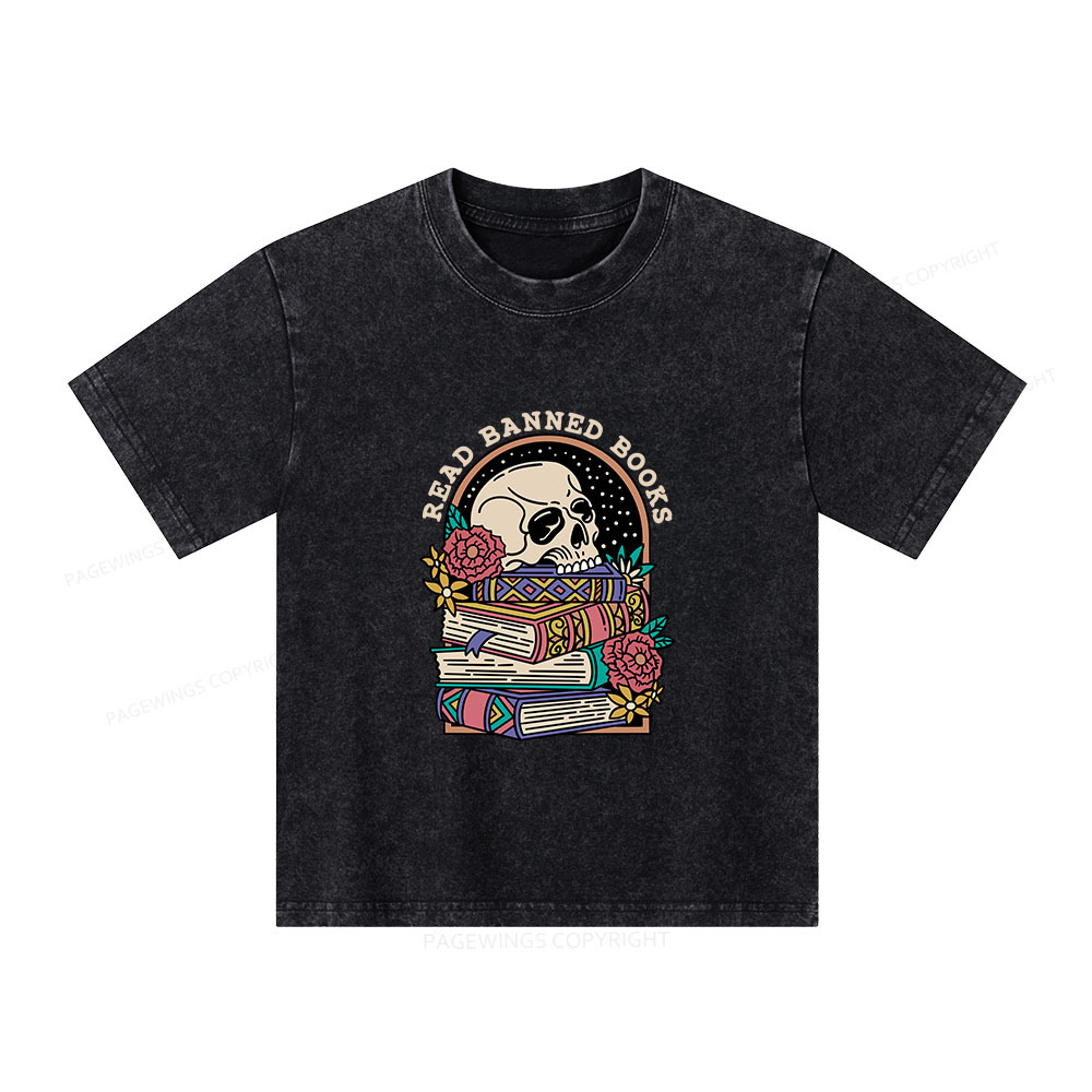 Pagewings Read Banned Book Floral Unisex Kids Washed T-shirt