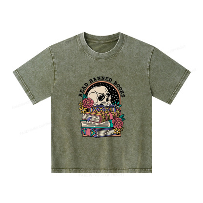 Pagewings Read Banned Book Floral Unisex Kids Washed T-shirt