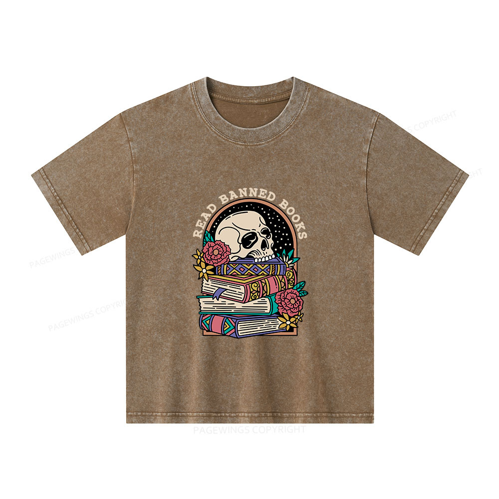 Pagewings Read Banned Book Floral Unisex Kids Washed T-shirt