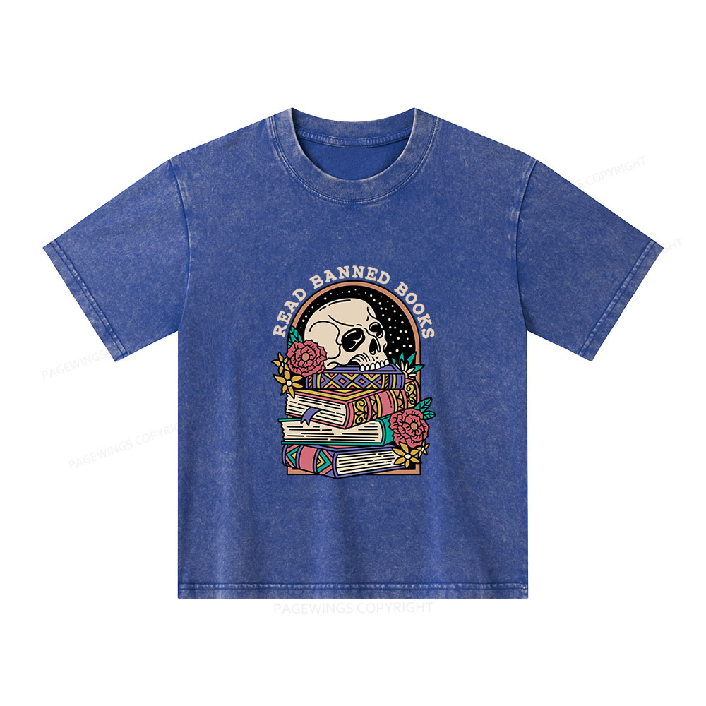 Pagewings Read Banned Book Floral Unisex Kids Washed T-shirt