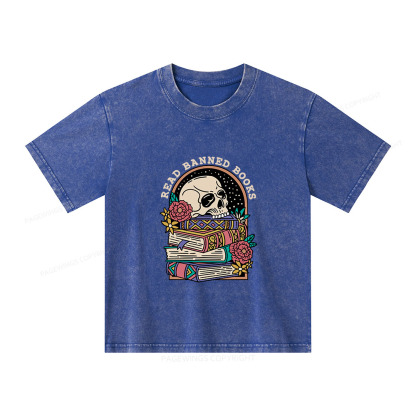 Pagewings Read Banned Book Floral Unisex Kids Washed T-shirt