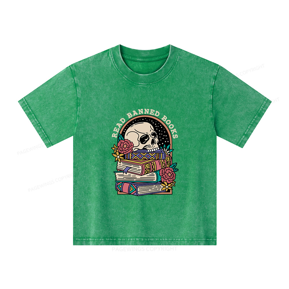 Pagewings Read Banned Book Floral Unisex Kids Washed T-shirt