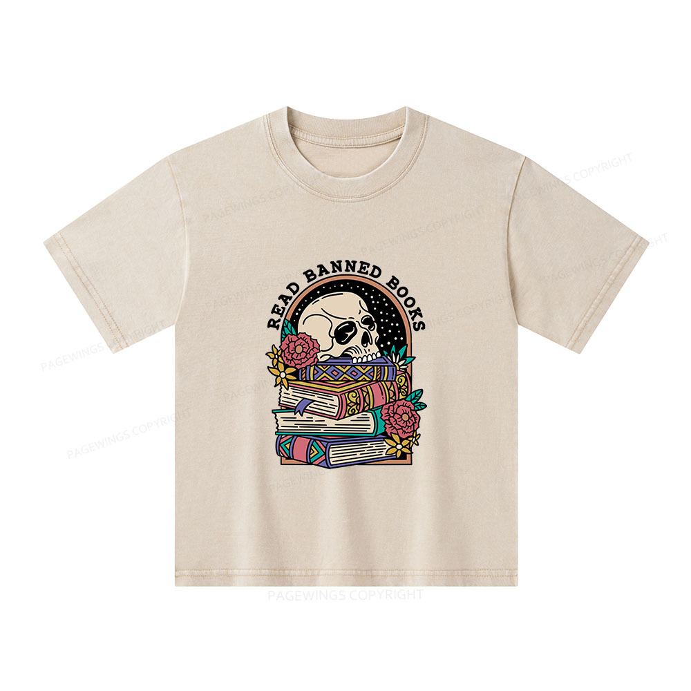 Pagewings Read Banned Book Floral Unisex Kids Washed T-shirt