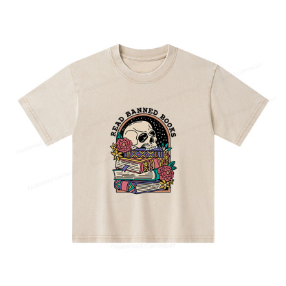 Pagewings Read Banned Book Floral Unisex Kids Washed T-shirt